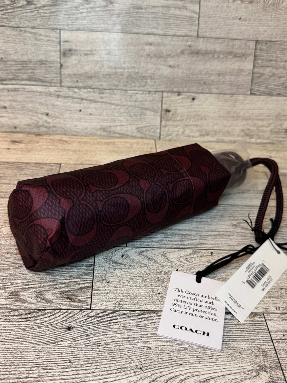 Coach UV Protection Mini Umbrella in Signature Print Black Currant